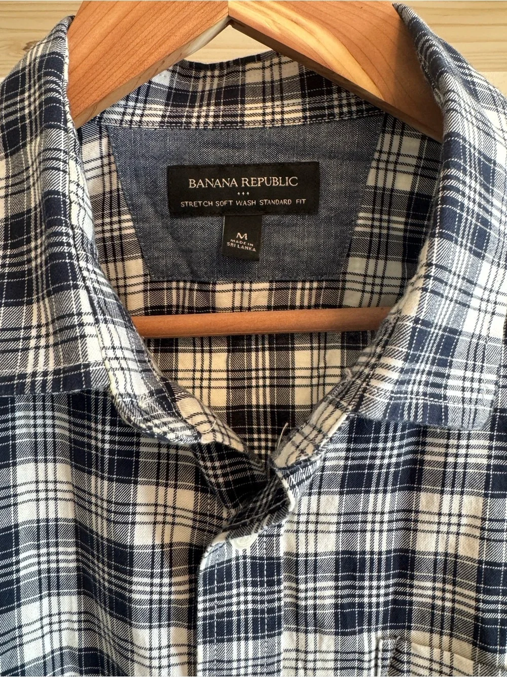 Banana Republic Navy and White Plaid Cotton Button-Down Shirt